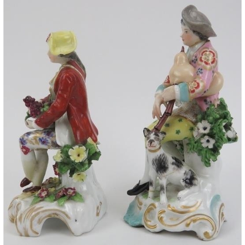 19 - Two Samson polychrome decorated porcelain figurines, 19th century. Gilt painted anchor marks to both... 