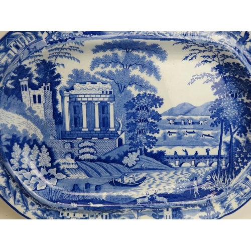 196 - Four English blue and white transfer printed ceramic platters, 19th century. (4 items) 7.3 in (44 cm... 