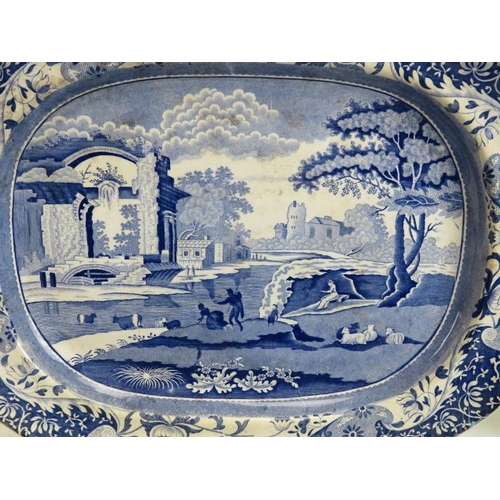 196 - Four English blue and white transfer printed ceramic platters, 19th century. (4 items) 7.3 in (44 cm... 