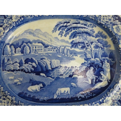 196 - Four English blue and white transfer printed ceramic platters, 19th century. (4 items) 7.3 in (44 cm... 