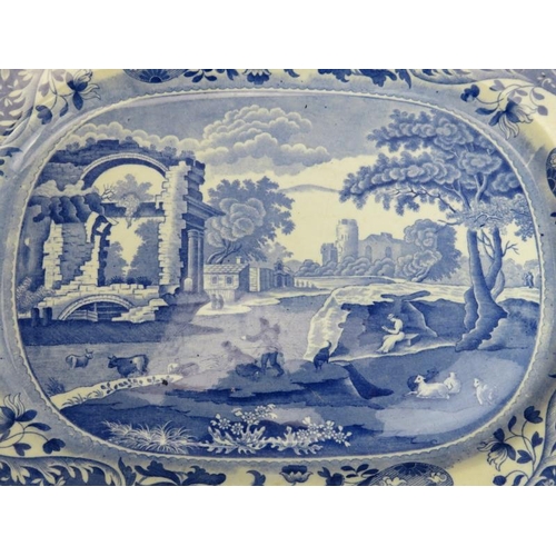 196 - Four English blue and white transfer printed ceramic platters, 19th century. (4 items) 7.3 in (44 cm... 