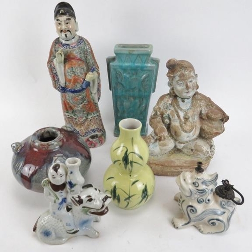 232 - A collection of Oriental items, 20th century Including an oil lamp formed as mythical creature. (7 i... 