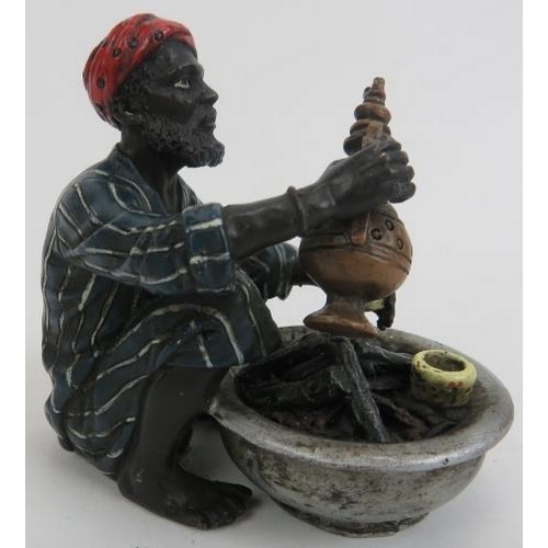 28 - An Austrian style cold painted bronze figure of an Arab serving coffe. 3.6 in (9.2 cm) height. Condi... 