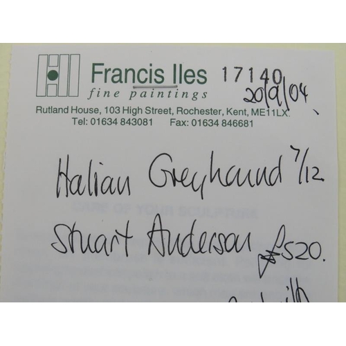 3 - A  Stuart Anderson bronze Italian Greyhound dog. Francis Iles of Kent retail documentation/receipt i... 