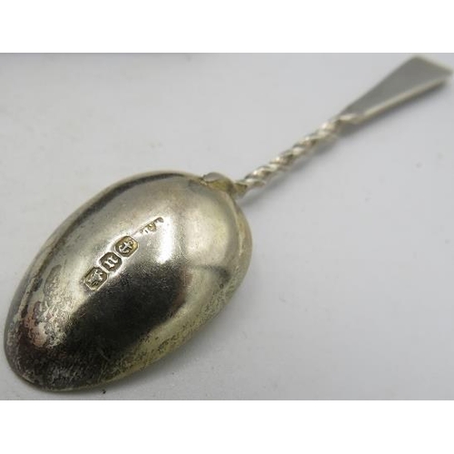 319 - A set of six silver coffee spoons with engraved decoration & twisted handle, Birmingham 1894, approx... 