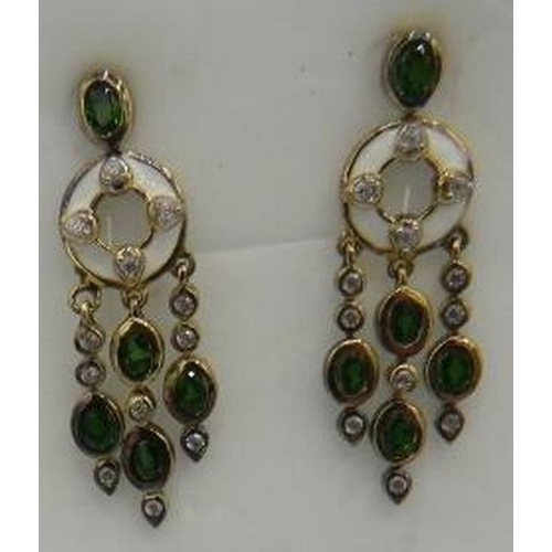 333 - Bezel set Russian diopside earrings, 30mm drop, post back. 14k yellow gold over 925 silver, stamped ... 