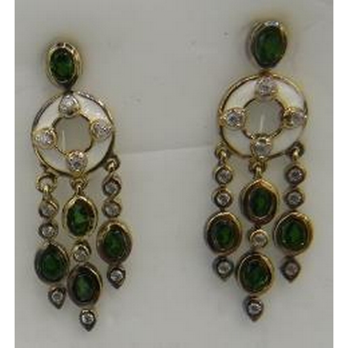 333 - Bezel set Russian diopside earrings, 30mm drop, post back. 14k yellow gold over 925 silver, stamped ... 