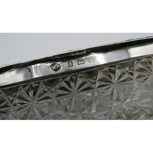 347 - A cut glass long rectangular pin box with silver lid, floral embossed decoration, Birmingham 1904.
C... 