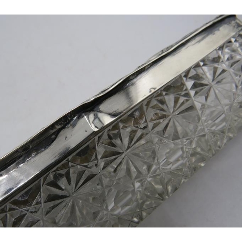 347 - A cut glass long rectangular pin box with silver lid, floral embossed decoration, Birmingham 1904.
C... 