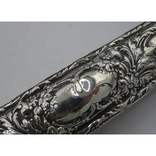 347 - A cut glass long rectangular pin box with silver lid, floral embossed decoration, Birmingham 1904.
C... 