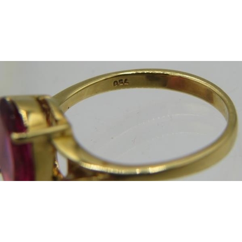 365 - An 18ct yellow gold ring set with an oval cut Shimoyo rubellite, approx 11mm x 8mm, approx weight 49... 