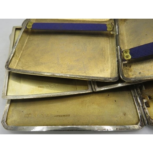 372 - Three silver cigarette cases with gilded interiors, all fully hallmarked. Approx weight 10.4 troy oz... 