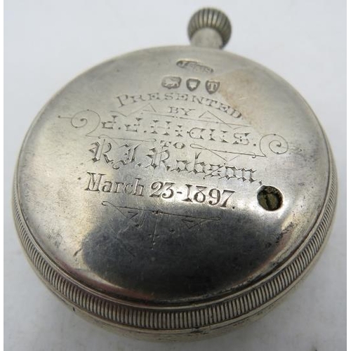 433 - A silver compensated pocket barometer by Hicks of Hatton Garden, London 1894. Presentation inscripti... 