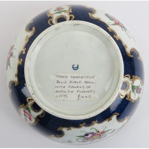 5 - An early Worcester gilt and polychrome enamel decorated porcelain bowl, circa 1775. George III perio... 