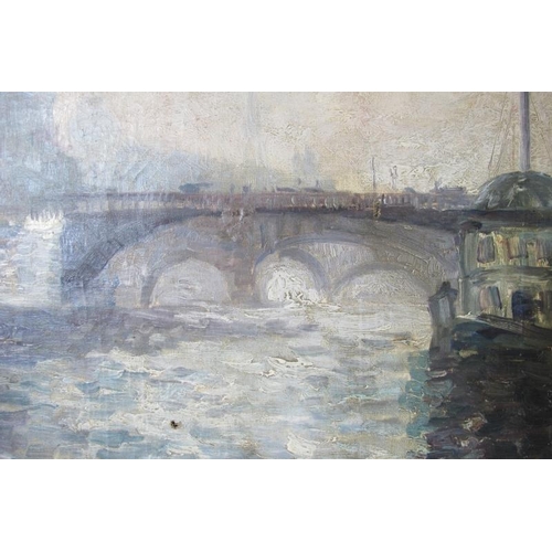 504 - French School (late 19th/early 20th century) - 'City river scene', oil on canvas, indistinctly signe... 