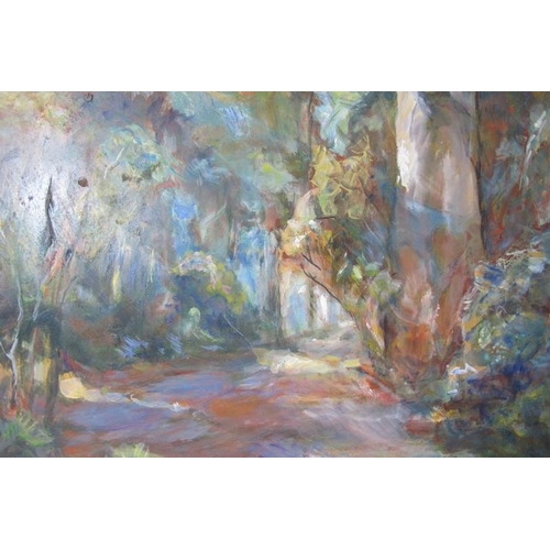 508 - Continental School (20th Century) - 'Woodland path', oil on board, indistinctly signed, 40cm x 50cm,... 