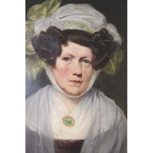 513 - British school (19th century) - 'Portrait of a lady', oil on canvas, 76cm x 63cm, stretchered but un... 