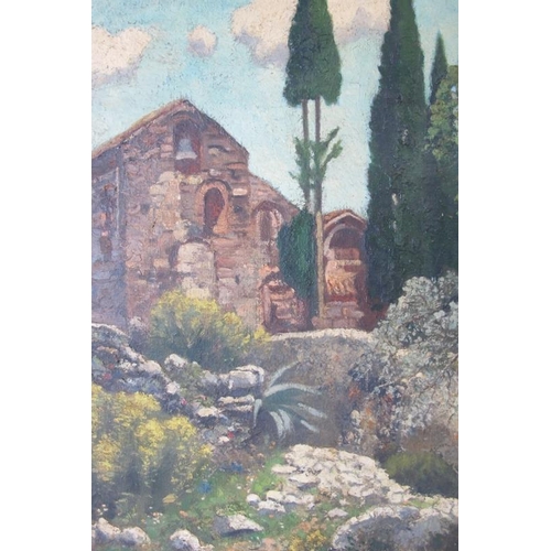 515 - Mediterranean School (1946) - 'Villa and gardens', oil on canvas, dated 1946, indistinctly signed in... 