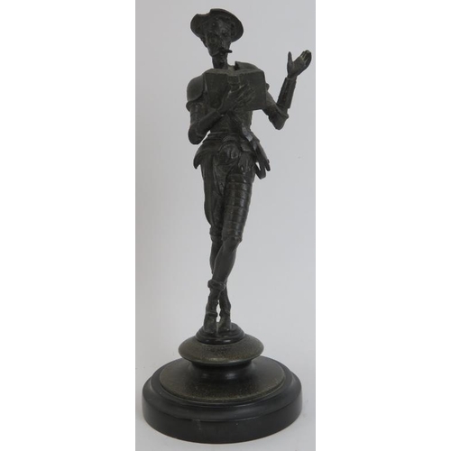 52 - A group of European figural bronze and pewter objects, 19th century. Comprising a bronze figure of D... 