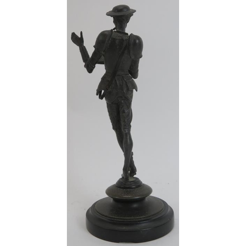 52 - A group of European figural bronze and pewter objects, 19th century. Comprising a bronze figure of D... 