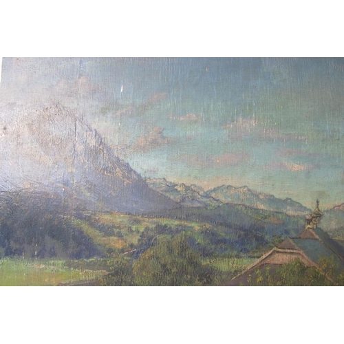 525 - Alpine School (1948) - 'Panoramic mountain scene', oil on board, indistinctly signed, dated 1948, in... 