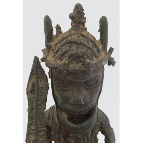 53 - A West African Benin bronze figure. 15 in (38 cm) height. Condition report: Some wear with age.