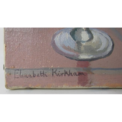 530 - Elizabeth Kirkham (20th century) - 'Still life with glasses', oil on canvas, signed, titled and furt... 