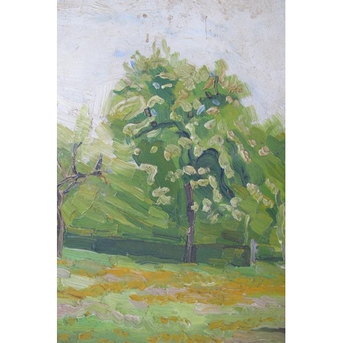 533 - Attributed to Augusta De Bourgade (French, c. 1890-1969) - 'Countryside view', oil on board, inscrib... 