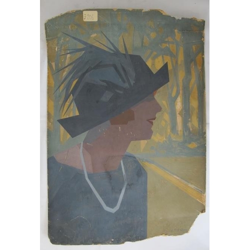 543 - Alick P.F. Ritchie (1869 -1938) - 'Art Deco lady', Oil on card, signed, approx: 54cm x 37cm, unframe... 