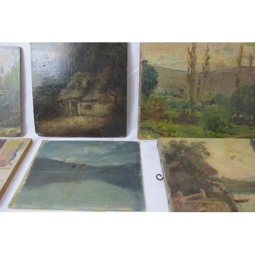 545 - Ten various small landscape oil paintings for restoration, mostly 19th century, one signed F.E. Copp... 