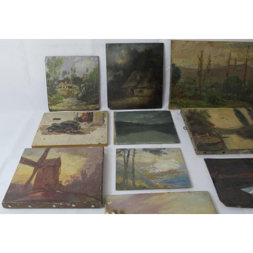 545 - Ten various small landscape oil paintings for restoration, mostly 19th century, one signed F.E. Copp... 