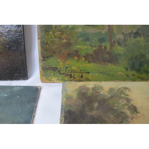 545 - Ten various small landscape oil paintings for restoration, mostly 19th century, one signed F.E. Copp... 