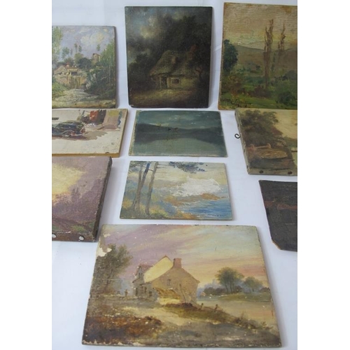 545 - Ten various small landscape oil paintings for restoration, mostly 19th century, one signed F.E. Copp... 