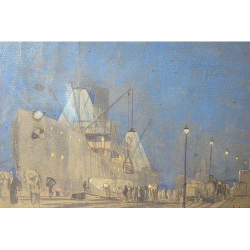 547 - Attributed to William John Palmer-Jones (1887-1974) - 'Dock scene with figures loading a cargo ship'... 