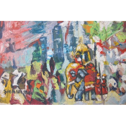 554 - Indian School (20th century) - 'Parode', oil on board, indistinctly signed, 39cm x 28cm, unframed.  ... 