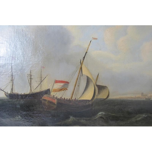 557 - Dutch school (18th/19th century) - 'Marine scene', oil on canvas, 42cm x 57cm, framed.
Condition rep... 