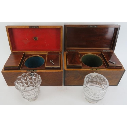 56 - Two tea caddies with blending bowls, late 19th/early 20th century. Each caddy with a hinged cover op... 