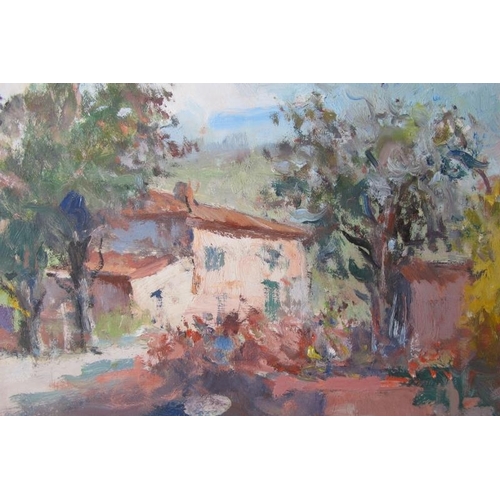 563 - Antonio Sbrana (Italian, b. 1934) - 'Country Villa', oil on board, signed, inscribed verso, artists ... 