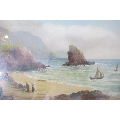 565 - British School (late 19th/early 20th century) - 'Coastline & beach scenes', a pair, oils, indistinct... 