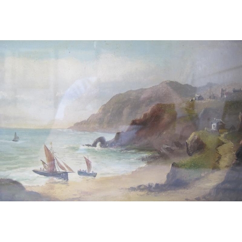 565 - British School (late 19th/early 20th century) - 'Coastline & beach scenes', a pair, oils, indistinct... 