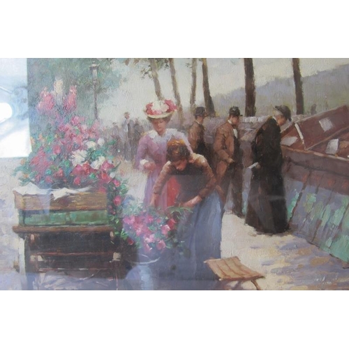 570 - French School (20th century) - 'Street Market', oil on board, 30cm x 40cm, framed.
Condition report:... 