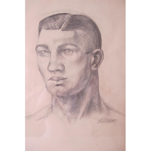 579 - British School (1937) - 'Male head', pencil drawing, indistinctly signed, possibly 'Rickett'?, dated... 