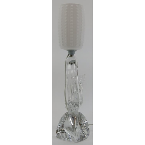 58 - A French Daum crystal glass table lamp, 20th century. With an opaque white studded glass shade. Sign... 