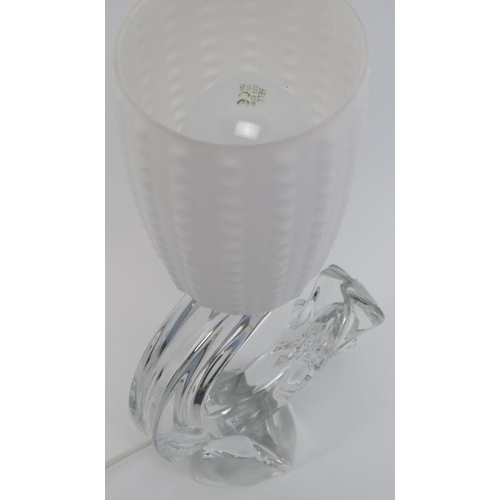 58 - A French Daum crystal glass table lamp, 20th century. With an opaque white studded glass shade. Sign... 