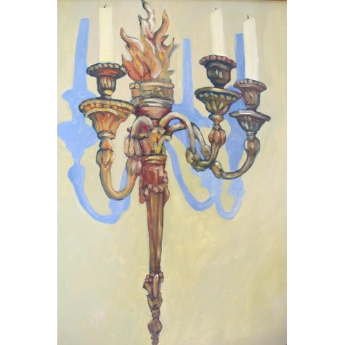 581 - Charlie Pi (British, late 20th/early 21st century) - 'Male head between twin candelabra', triptych i... 