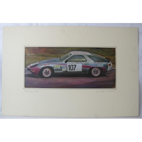 590 - Christopher Millbank (b. 1962) - 'Porsche 928', acrylic, signed and titled, 24cm x 53cm, mounted but... 