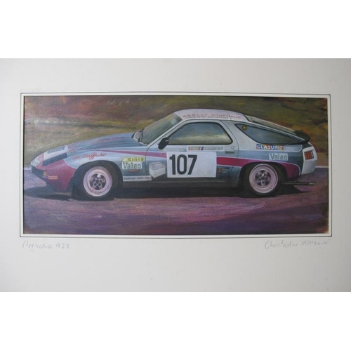 590 - Christopher Millbank (b. 1962) - 'Porsche 928', acrylic, signed and titled, 24cm x 53cm, mounted but... 