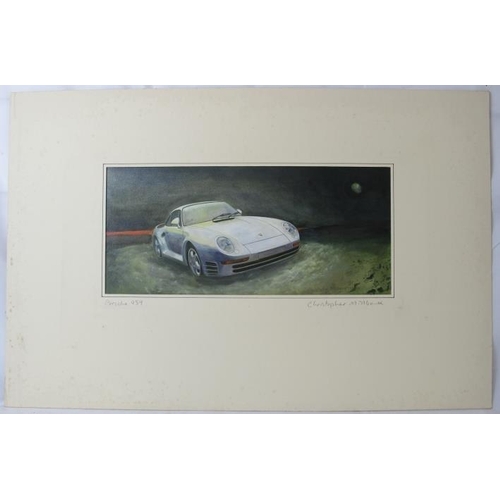 591 - Christopher Millbank (b. 1962) - 'Porsche 959', acrylic, signed and titled, 21cm x 47cm, mounted but... 