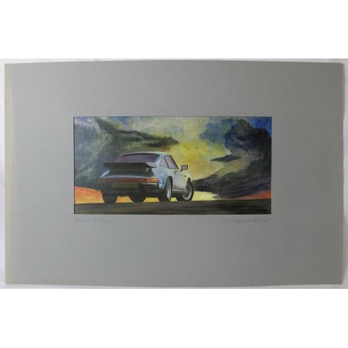 592 - Christopher Millbank (b. 1962) - 'Porsche 911 Turbo', acrylic, signed and titled, 23cm x 47cm, mount... 