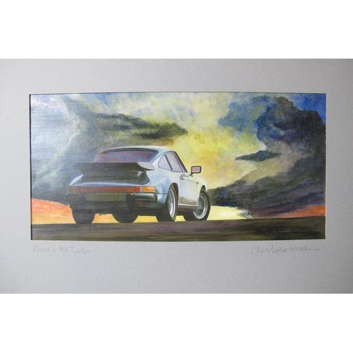 592 - Christopher Millbank (b. 1962) - 'Porsche 911 Turbo', acrylic, signed and titled, 23cm x 47cm, mount... 